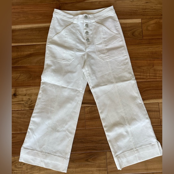 Cinq a Sept Wide Leg Cropped White Denim Benji Pant.  Size 2 - Picture 2 of 6